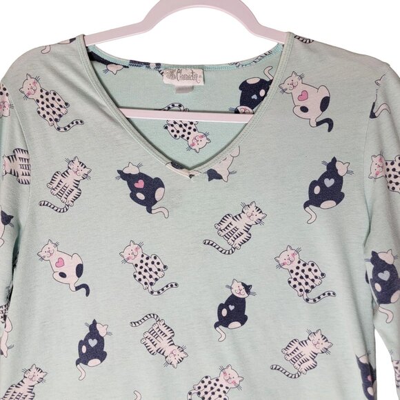 Vintage Character Womens Nightshirt Crazy Cat Lady Small Pjs All Over Cat Print - Picture 5 of 8